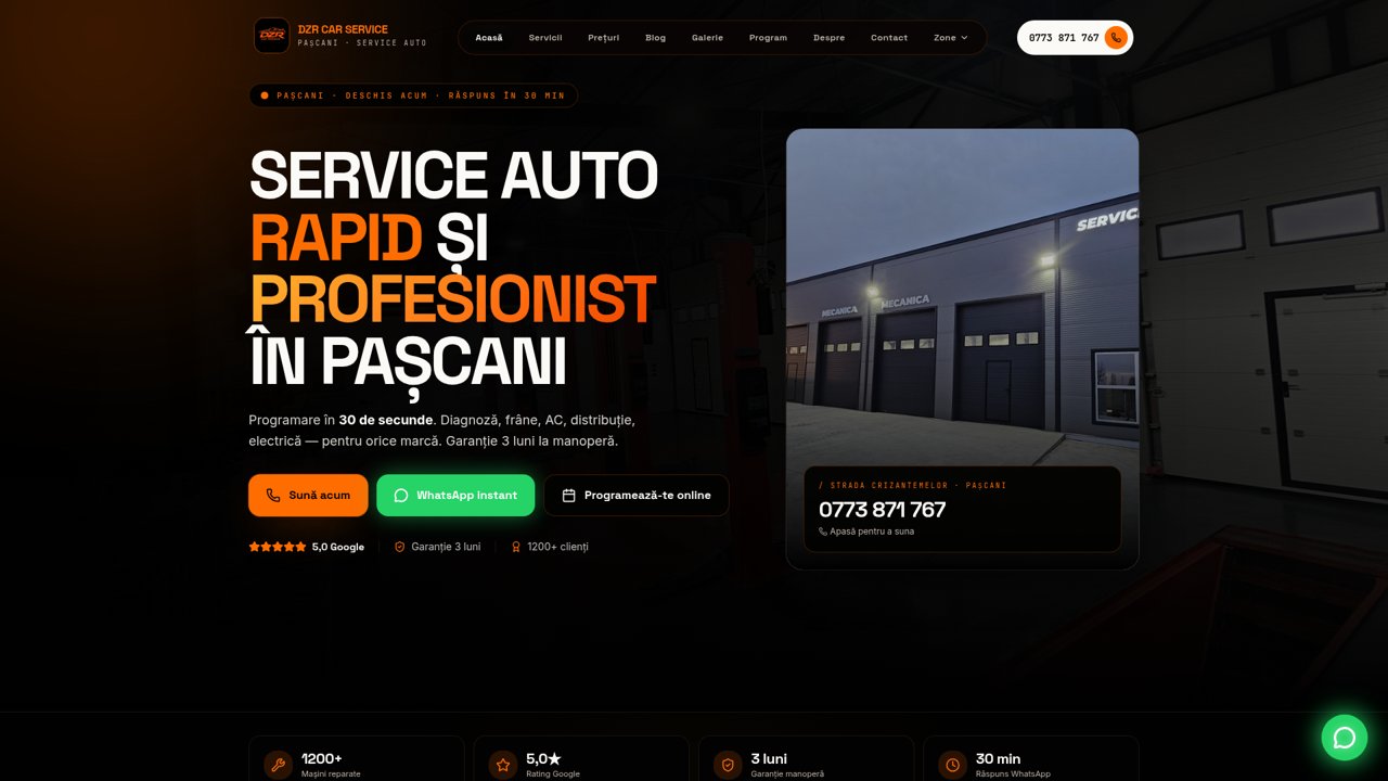 Site-ul DZR Car Service Pașcani, realizat de Kreo